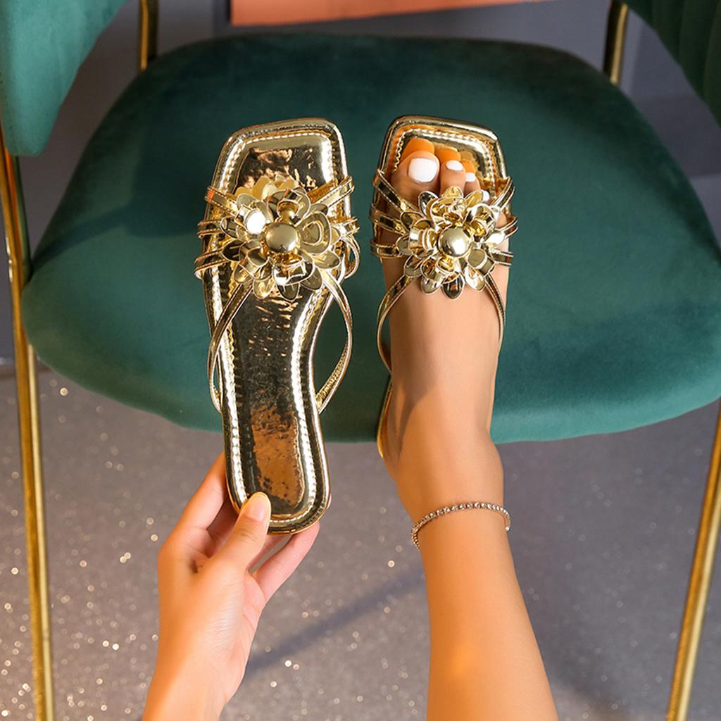 Sparkling Rhinestone Summer Slippers for Women: Fashionable Mid Heel Rubber Slides, Comfortable and Breathable Casual Outdoor Sandals