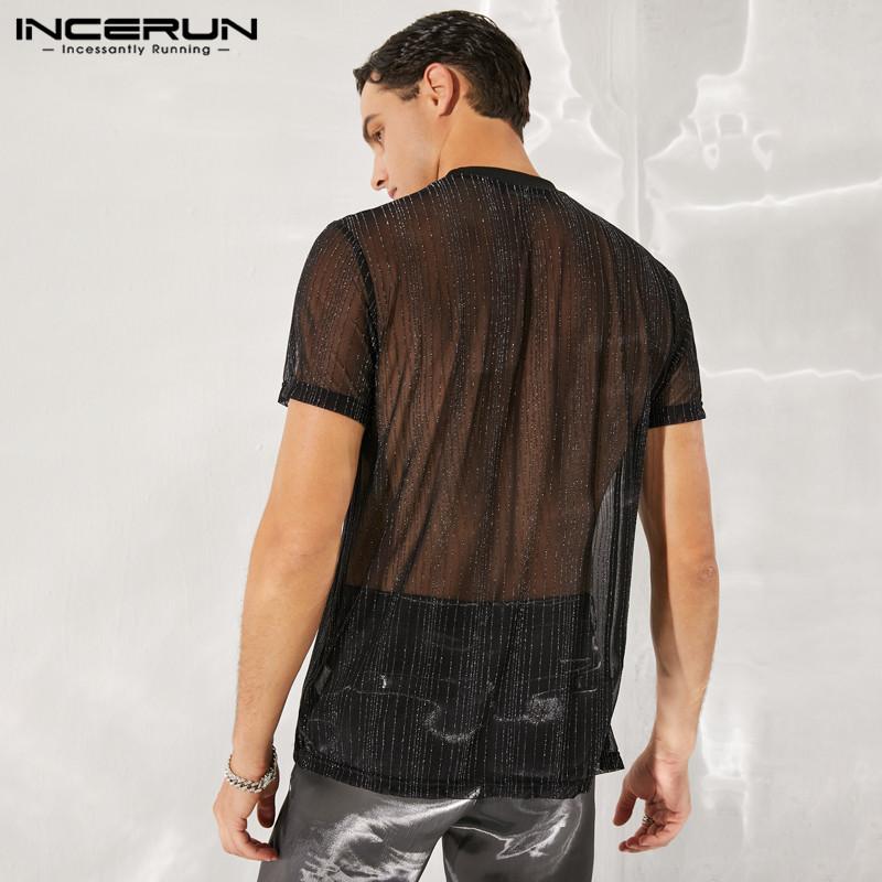 INCERUN Мужская прозрачная летняя клубная одежда с короткими рукавами, черные топы