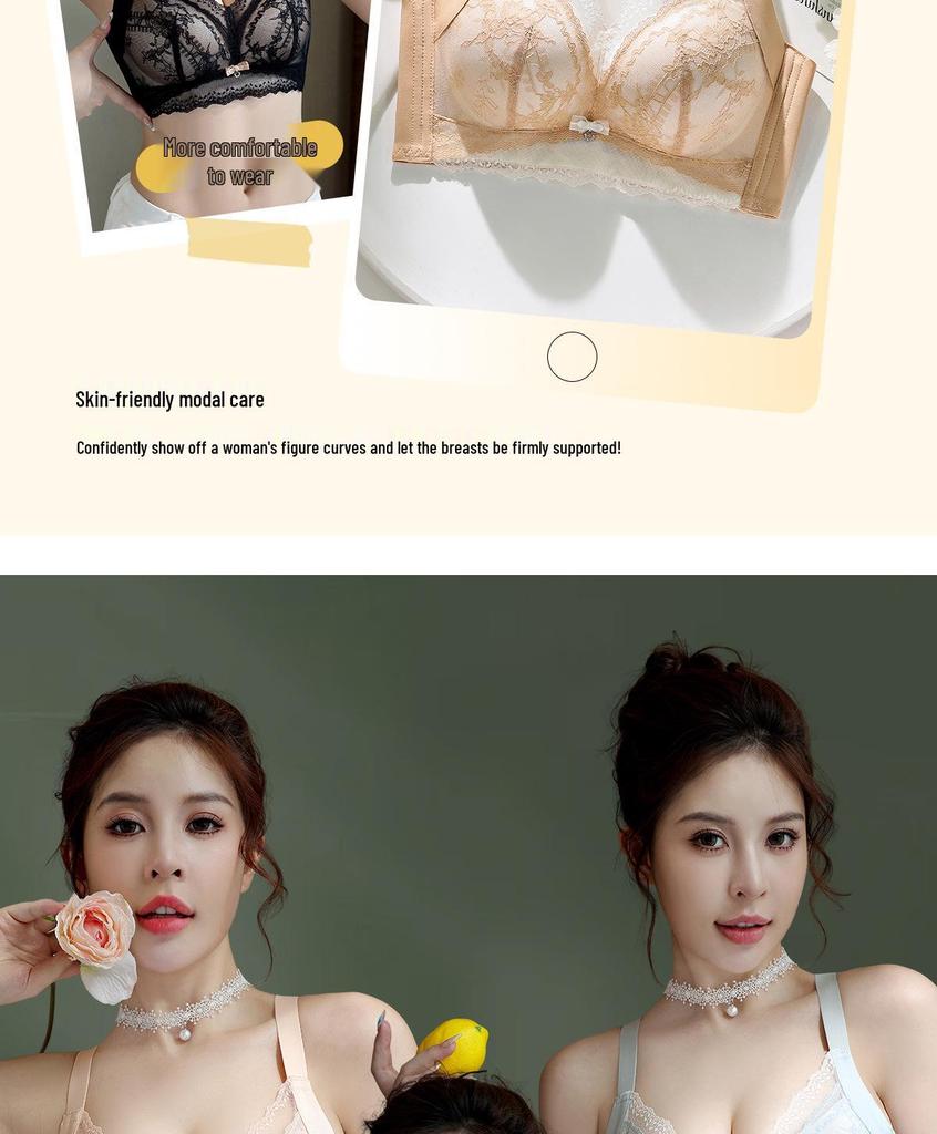 Wireless Lace Bra with Side Support and Anti-Sagging Design
