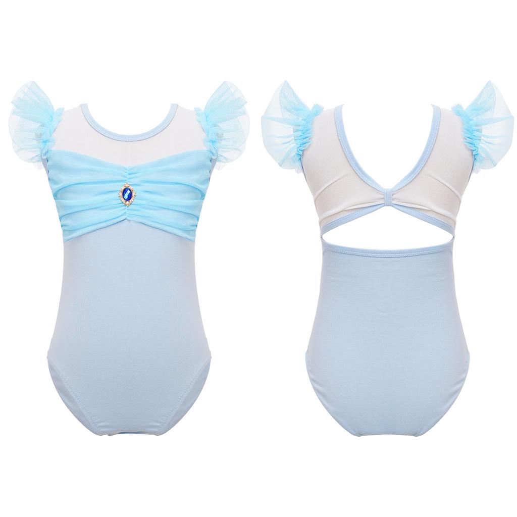 Балетный купальник для девочек с рукавами-крылышками и декоративной отделкой — мягкая эластичная ткань разных цветов