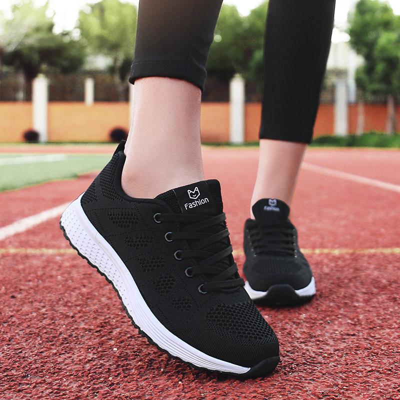 Fashion Women Casual Shoes Fashion Breathable Walking Mesh Lace Up Flat Shoes Sneakers Women 2024 Tenis Feminino Pink Black White