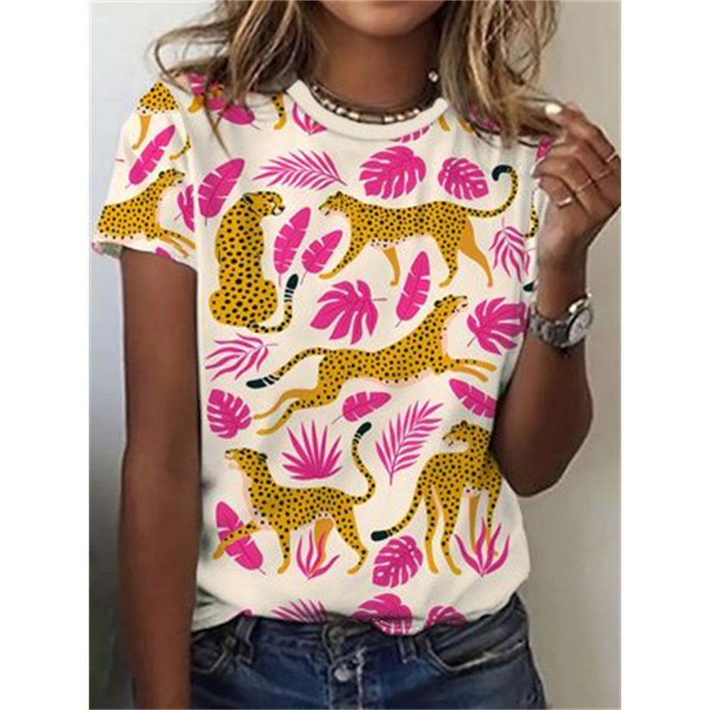 Женская футболка Милый мультяшный пес с 3D-принтом Мультяшный пес Повседневная модная футболка с коротким рукавом Животное Ретро Футболка с круглым вырезом