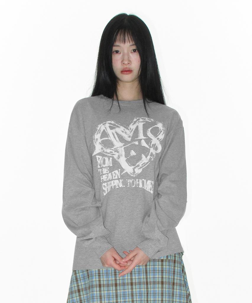 AMES-WORLDWIDE Ames Heart Graphic Ls Tee Gray