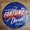 Pre-owned Fortune Diesel Fuel Porcelain Enamel Sign 12 Inches Round