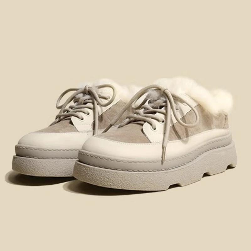 Winter Thicken Plush Ankle Boots Women 2024 New Warm Pu Leather Snow Boots Woman Black Winter Lace-Up Flat Heels Cotton Shoes