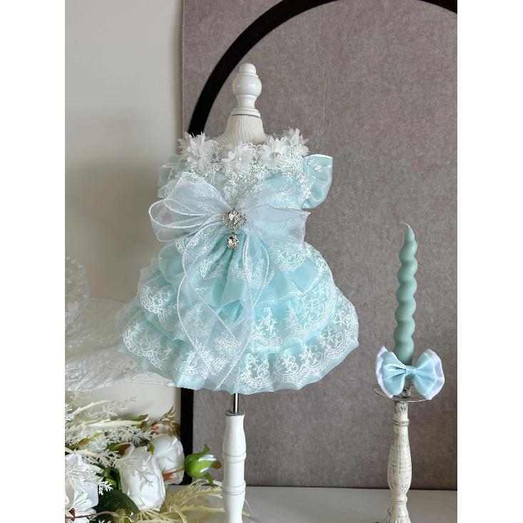 Luxury Handmade Pet Dog Clothes Fine Embroidery Print Lace Bow Princess Dress for Small Medium Dog Chihuahua Poodle Puppy Coats