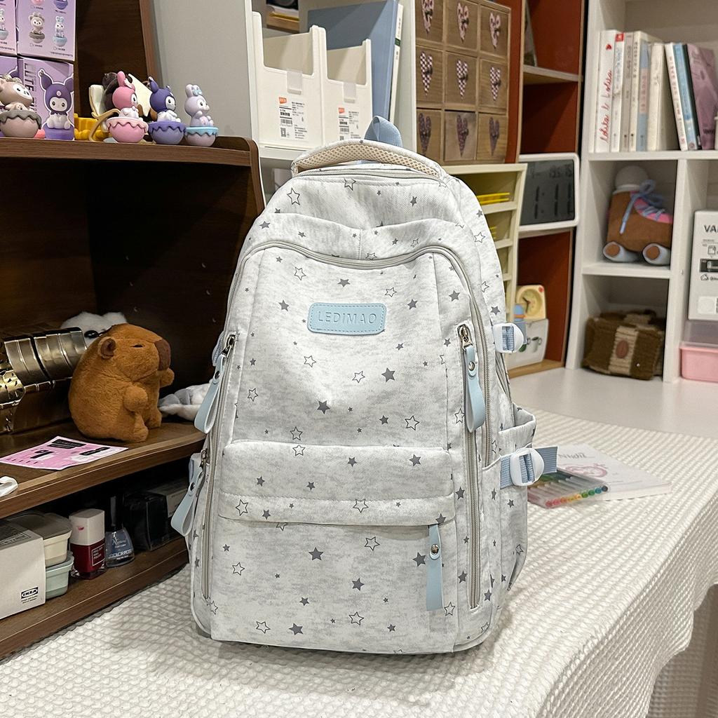 Портфель: Стильный INS-рюкзак со звездами в корейском стиле, высокоэстетичный студенческий стиль, рюкзак для учеников средней и старшей школы для
