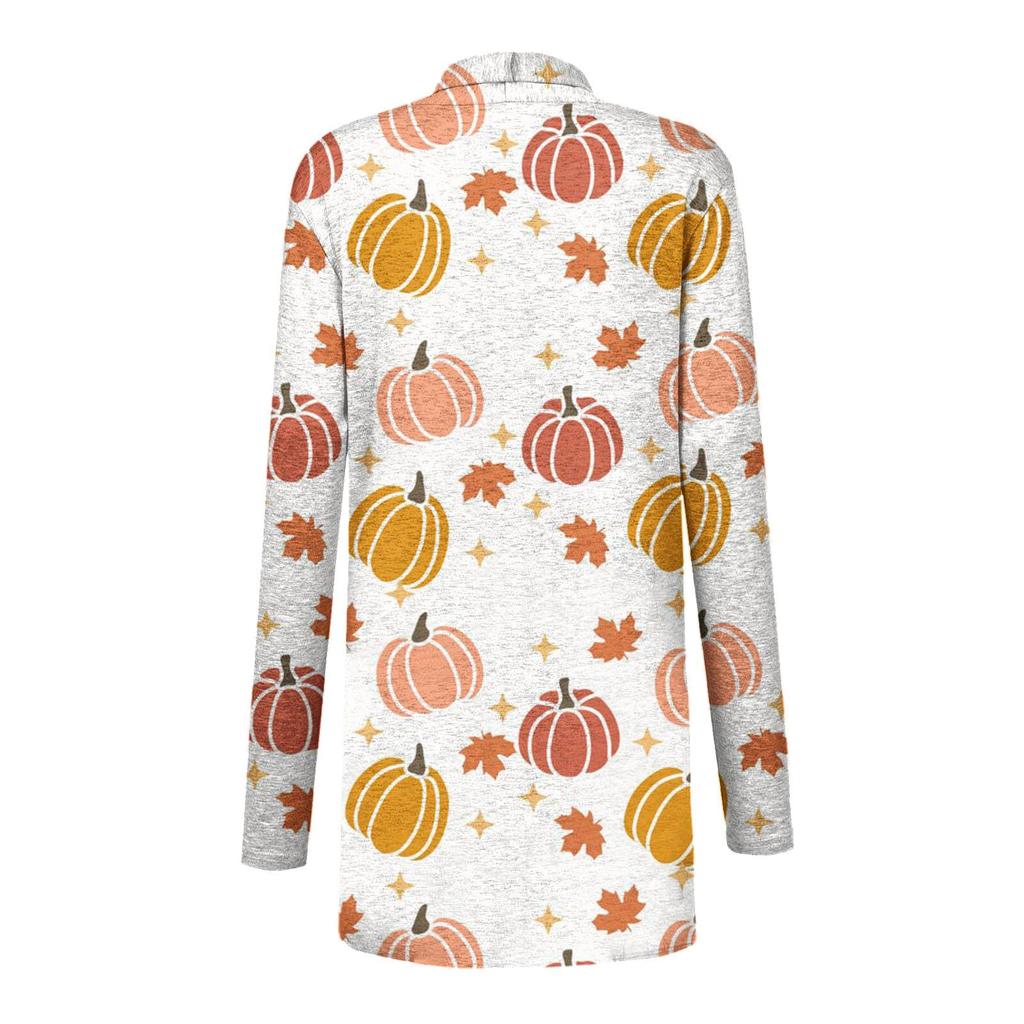 Женская модная повседневная куртка-кардиган средней длины с длинным рукавом и принтом на Хэллоуин