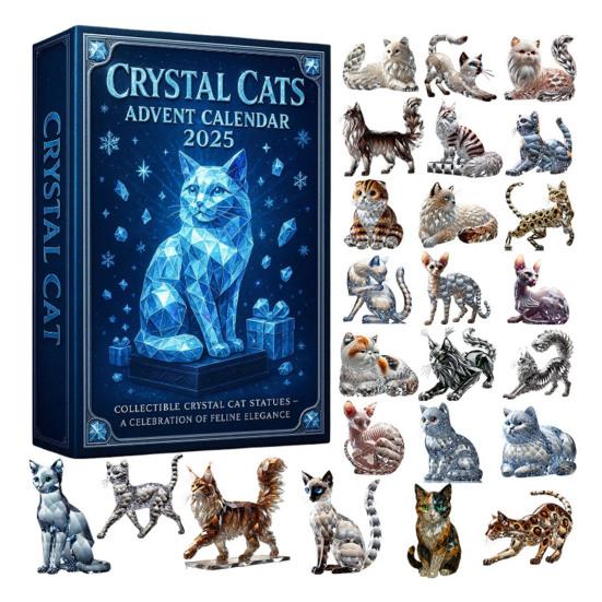Faux Crystal Cat Advent Calendar 2025 Collectible 2D Acrylic Cat Pendant Set 24 Days