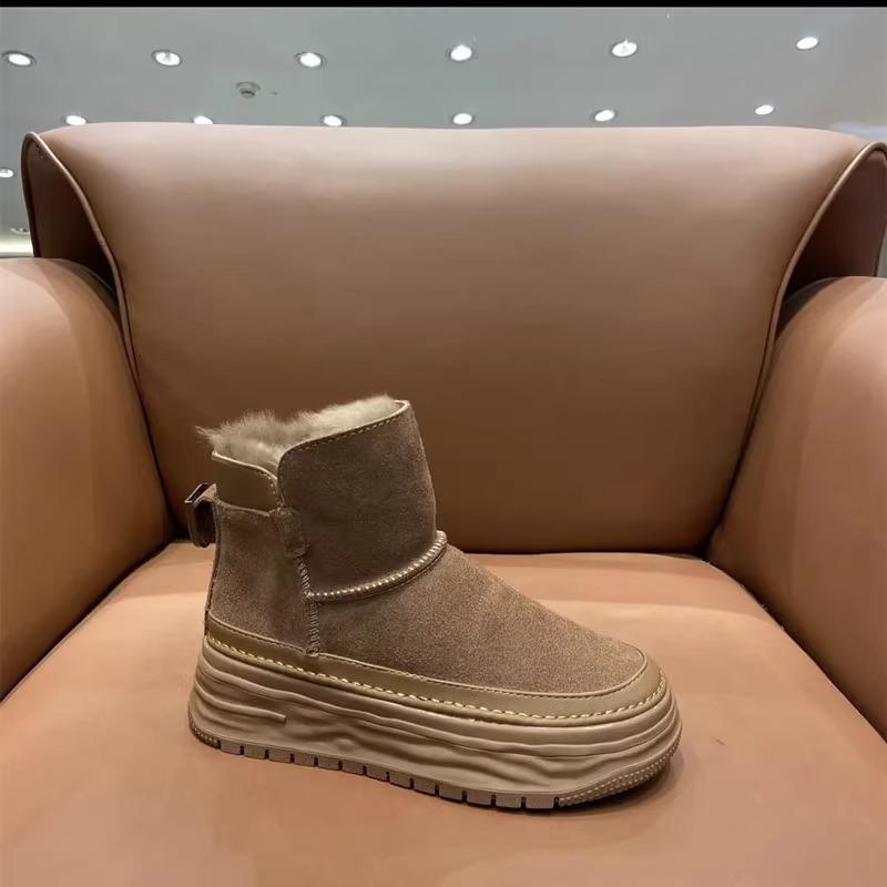 Женские зимние ботинки на толстой подошве 2024 года, новые, зимние, ретро, замшевые, модные и удобные, в иностранном стиле, пушистые, большие, хлопковые ботинки