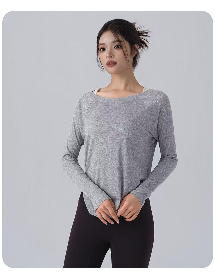 Женский ребристый топ для йоги с длинным рукавом - Коллекция Осень/Зима, Облегающий крой, Ощущение второй кожи, Идеально подходит для пилатеса и спортивной одежды для улицы