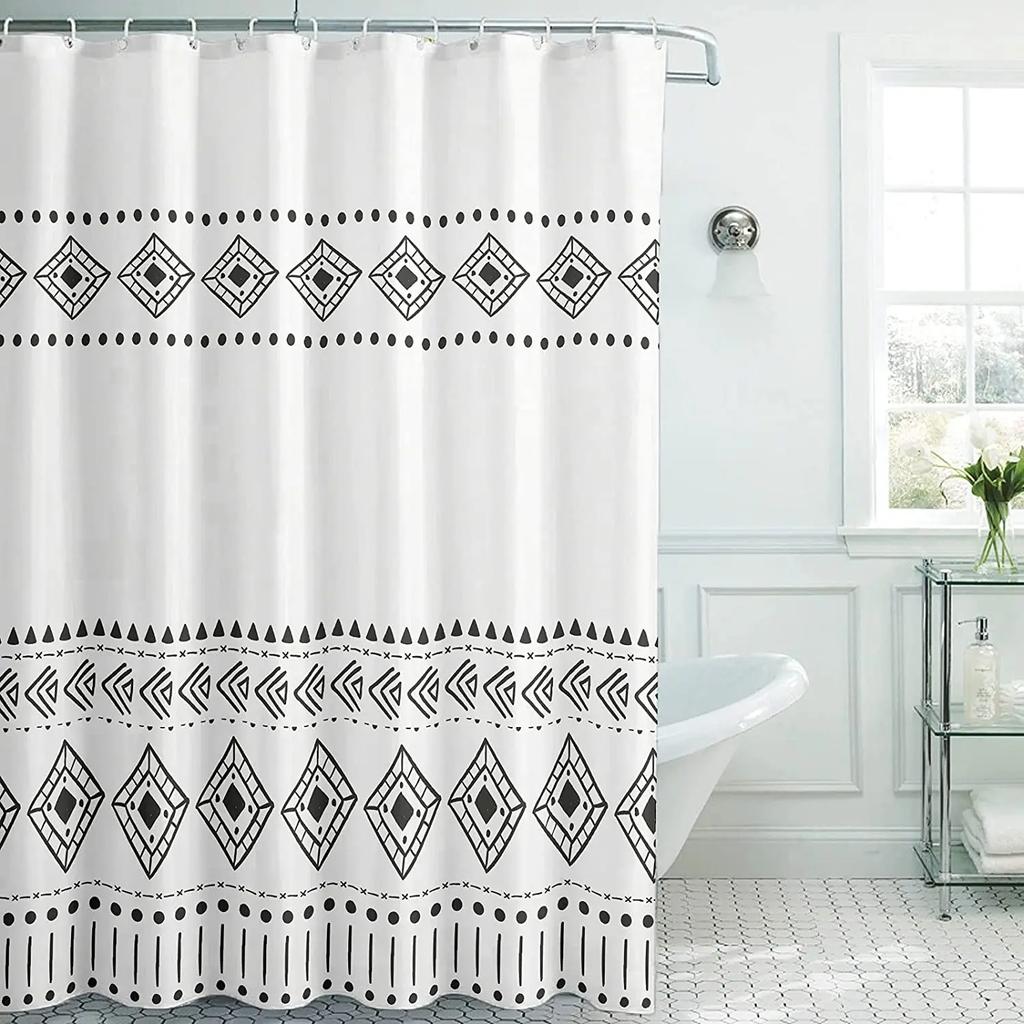 unframed Abstract Neutral Leaves Simple Bathroom Shower Curtain Mid Century Sun Minimalist Modern Polyester Fabric Decor Bathr
