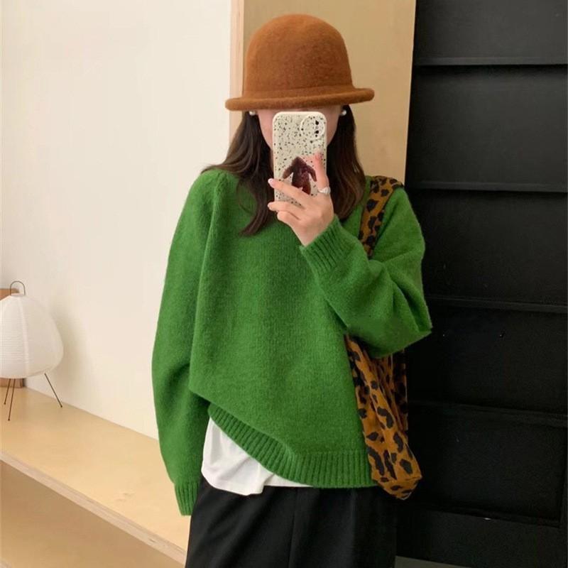 Womens Chunky Knit Round Neck Sweater Loose Fit Long Sleeve Office Wear Winter Warm Solid Color Pullover