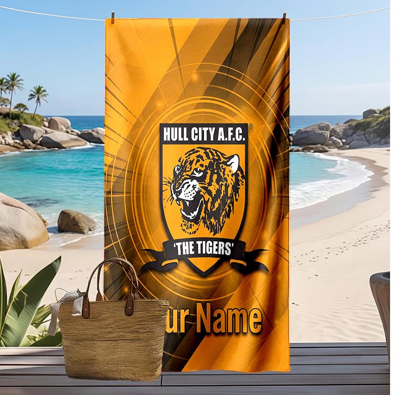 Hull FC Custom Beach Towel, Print Your Name Text Lightweight Absorbent Towel for Swimming Travel