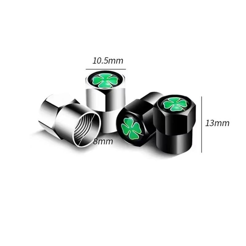 4Pcs Four-leaf Clover Logo Metal Car Wheel Tire Valve Stem Caps Fashion Badges Auto Tire Valve Dust Motorcycles Accessories