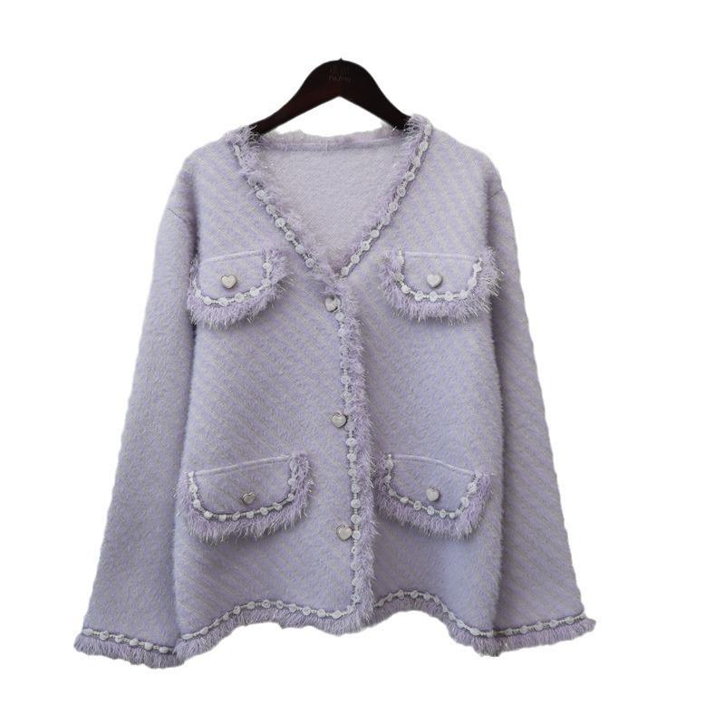 Осень и зима новый вязаный кардиган из искусственного норкового бархата с застежкой-сердечком, высококачественный темпераментный свитер-жакет женский
