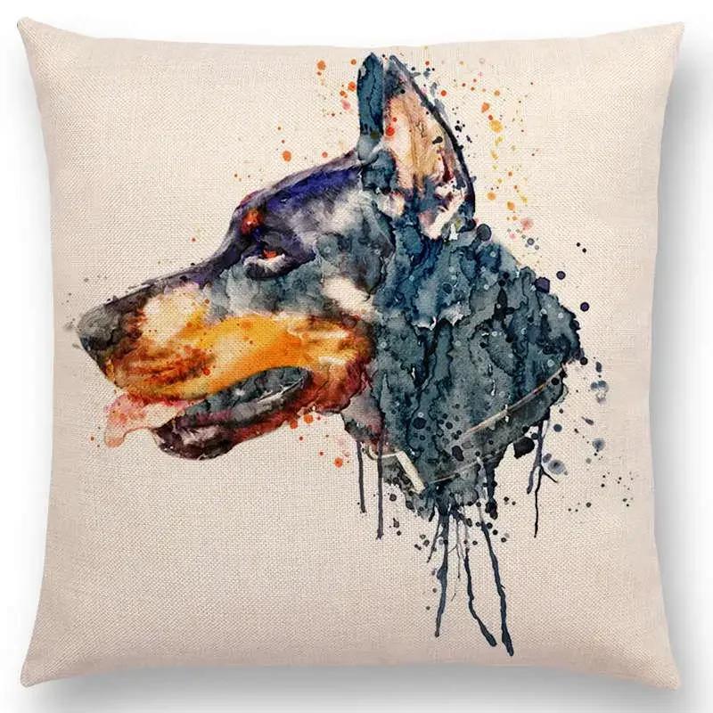 Watercolor Animals Cushion Cover Portrait Head Bighorn Lion Leopard Tiger Bear Eagle Horse Dogs Home Sofa Throw Pillow Case