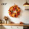Mixed Berry Leaf Garland Fall Maple Wreath for Front Door, Artificial Autumn Rustic Farmhouse Porch Decor with Pinecone Berries, Thanksgiving Harvest