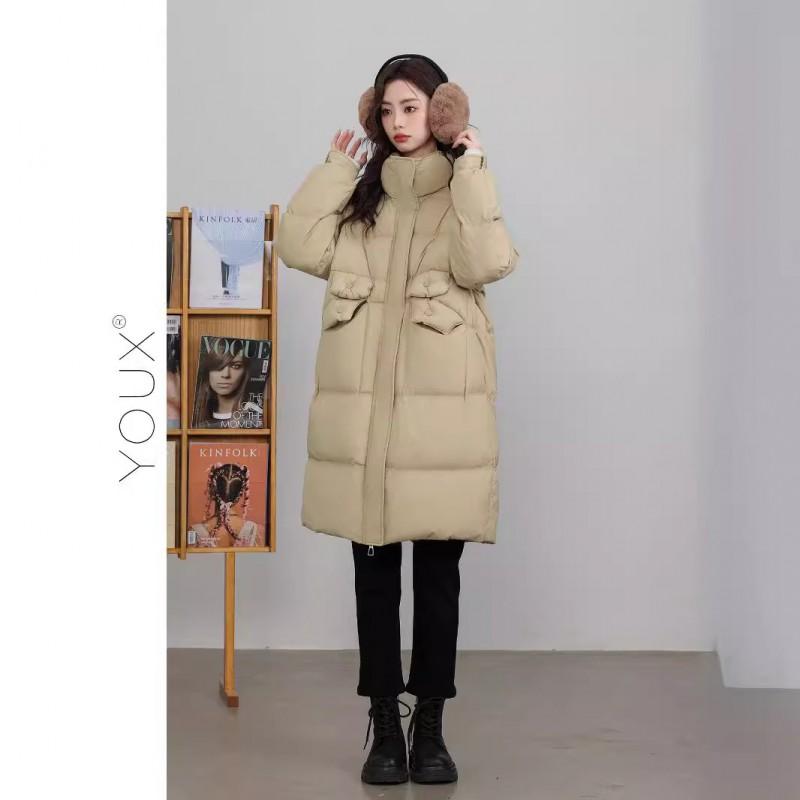Womens Mid-Length Down Coat With Stand Collar White Duck Fill Candy Colors Slim Fit Winter 2025