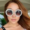 Non-polarized Round Frame Pearl Sunglasses Women Men Ins Fashion Metal Wave Leg Gradient Sun Glasses
