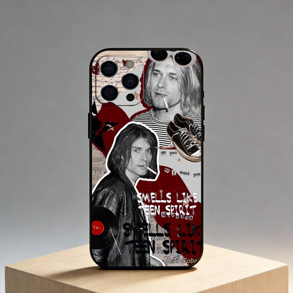 Чехол для телефона K-Kurt N-Nirvana C-Cobain Для iPhone17,16,15,14,13,12 Plus,Max Мягкий силикон Черный чехол
