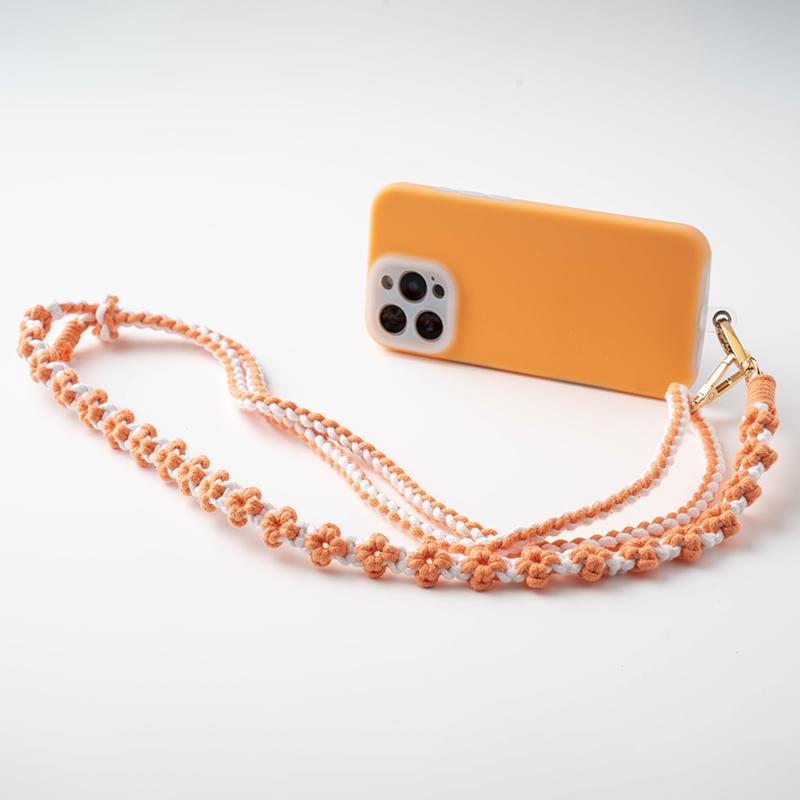 Adjustable Four-leaf Clover Phone Lanyard Hand-Woven Crossbody Camera Strap Colorful Floral Mobile Phone String