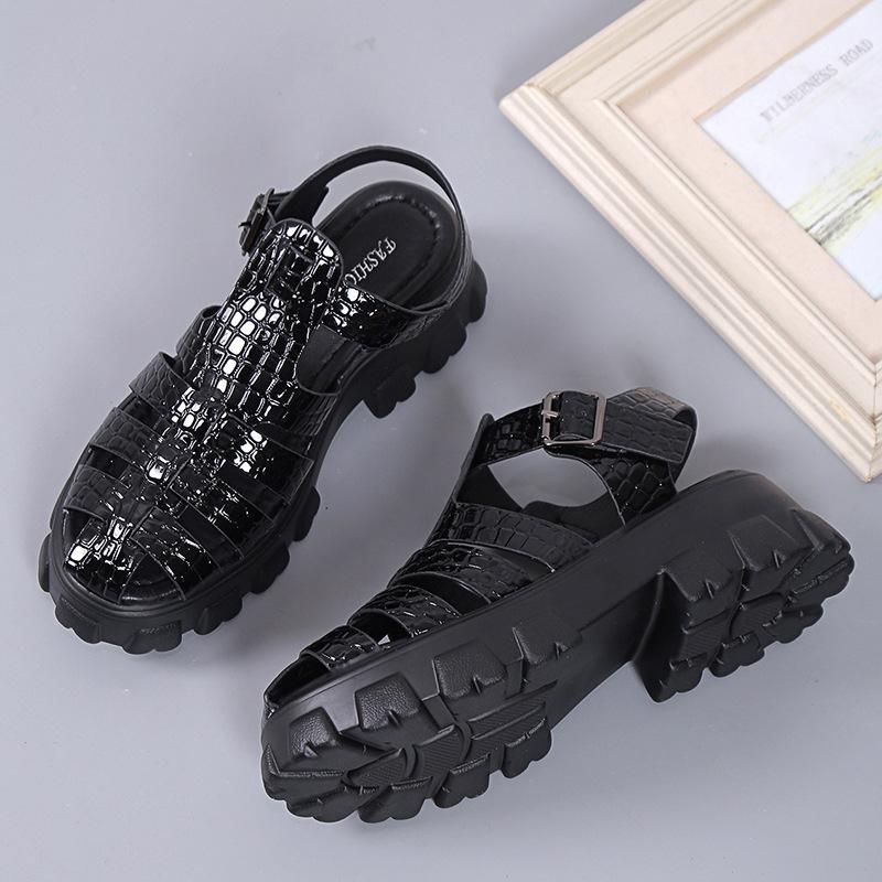 Сандалии на толстой подошве, женские сандалии в римском стиле с открытым носком, женская повседневная пляжная обувь, летние женские сандалии на платформе