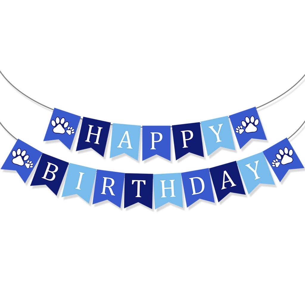 Pet Birthday Party Flag Cartoon Theme Arrangement Dog Paws Paper Banner Customization