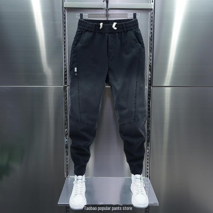 Мужские облегающие джинсы с градиентной строчкой и эластичными манжетами