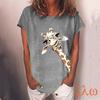 Women's Summer Giraffe Print O-neck Shirts Fashion Short Sleeve Plus Size Cotton Blouse Tops S-3XL