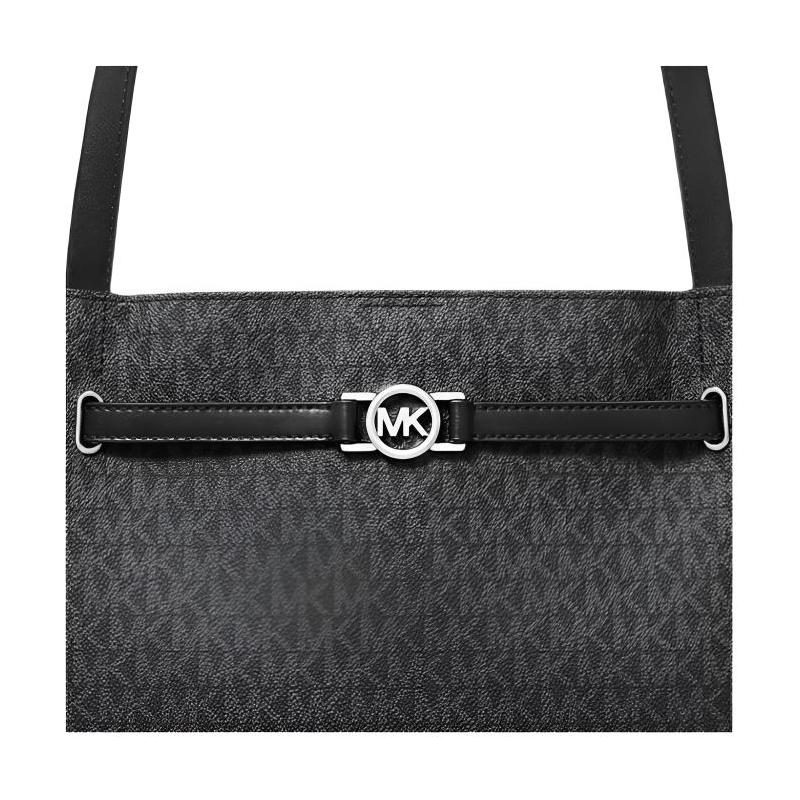 MICHAEL KORS Reed Logo Print Canvas Artificial Leather Tote Bag Shopping Bag Handbag Large Women's Black