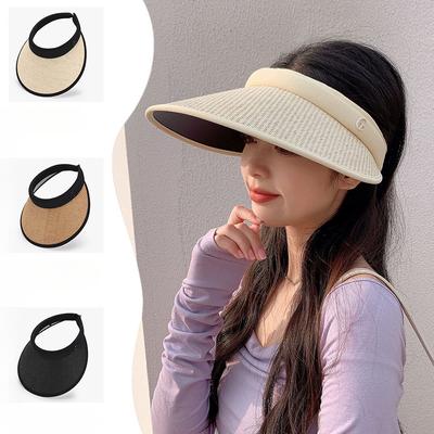Новая летняя шляпа от солнца УФ повязка на голову Плетеная из соломы с открытым верхом с большими полями Маленькая соломенная шляпа, подчеркивающая лицо