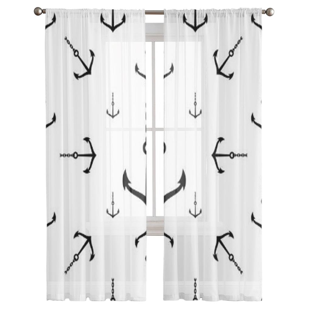 Шторы из тюля с рисунком якоря для украшения гостиной, современные вуали, шифоновые шторы, прозрачная вуаль для спальни