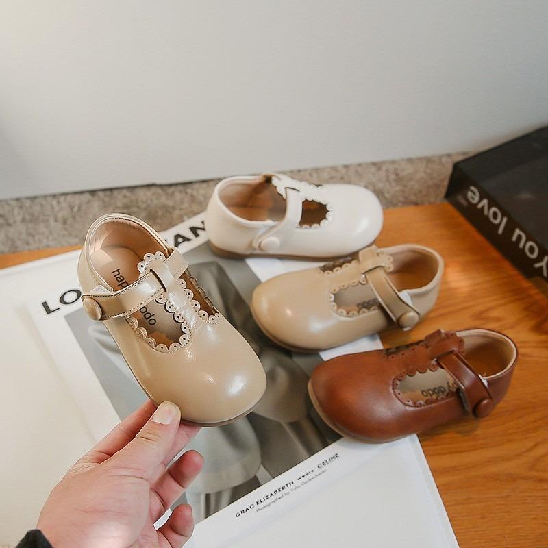 Girls Leather Shoes for Party Wedding Round-toe Lace Lolita French Style Fashion Children Moccasin Shoes Kids Casual Flats Shoes