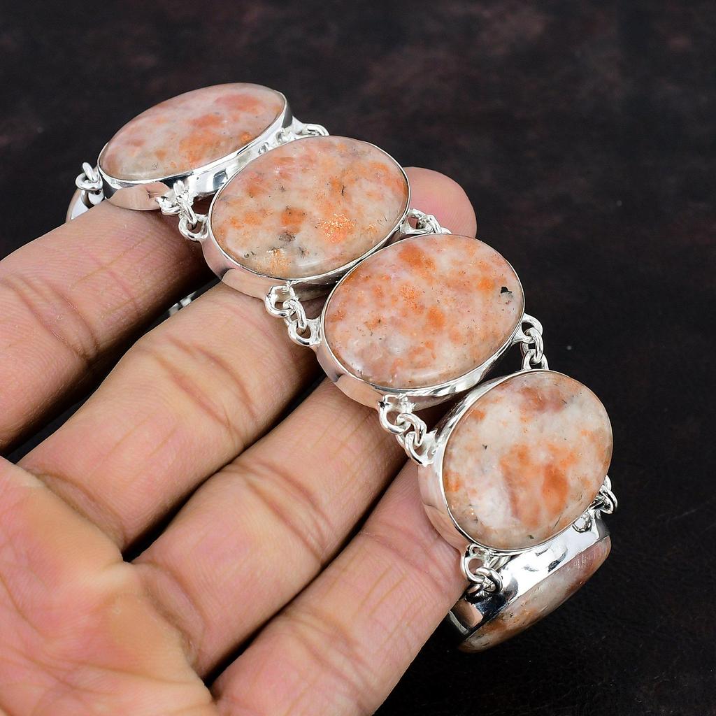 Браслет из солнечного камня Оригинальный браслет из драгоценных камней Серебряные украшения Браслет из стерлингового серебра 925 пробы Регулируемый браслет-цепочка Ювелирные изделия ручной работы для подарка