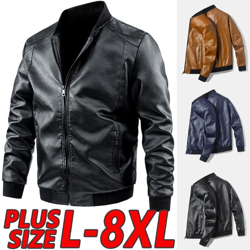 Весенняя кожаная куртка больших размеров 8XL 7XL, мужская куртка-бомбер из искусственной кожи, повседневная винтажная черная байкерская куртка с карманом на молнии