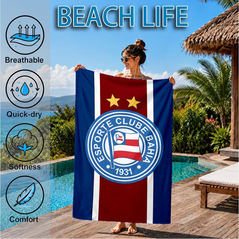 Bahia Fc Crest Emblem Printed Microfiber Beach Towel, Soft And Absorbent, Quick-Dry, Ideal for Summer Travel, Beach Essential, Swimming Pool