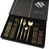 24pcs Gold Dinnerware Set Stainless Steel Tableware Set Knife Fork Spoon Luxury Cutlery Set Kitchen Flatware with Box Dishwasher Safe