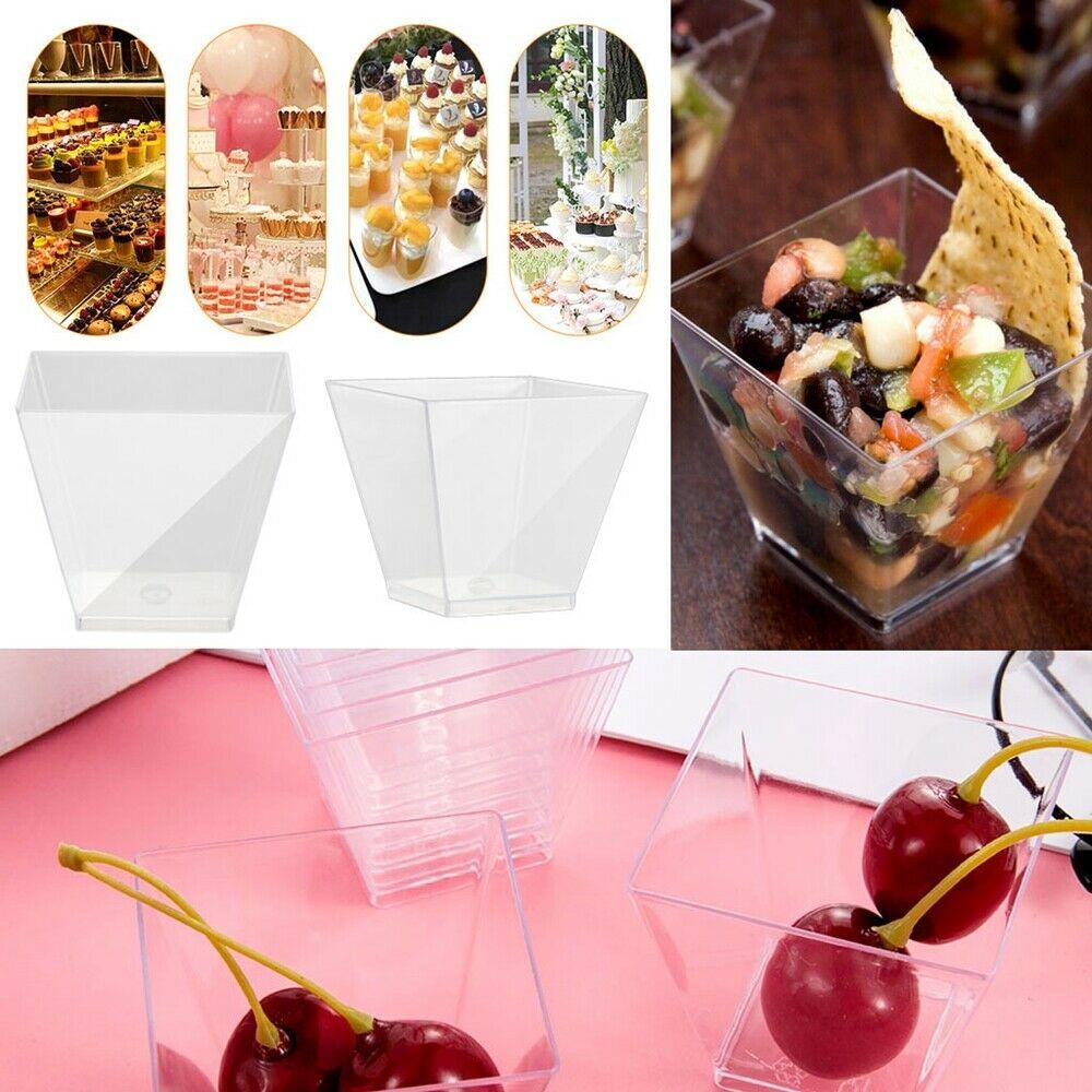 25 шт. 60 мл Мини-десертные чашки Квадратные пластиковые чашки Многоразовые Чашки для желе, муссов, закусок Контейнер для еды Декор для вечеринки, дня рождения