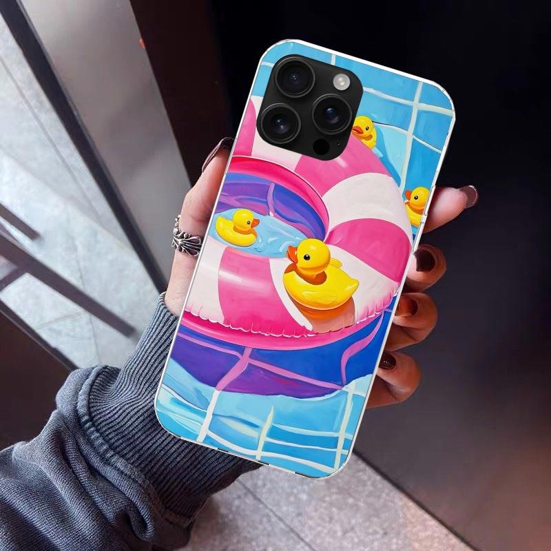 Чехол для телефона с резиновыми уточками в бассейне для iPhone 17 Air 16 15 Pro Max 14 Plus 13 Mini 12 11 Чехол 7 8 SE Силиконовый корпус Печать Fu