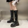 Черные ботинки женские осенние на толстой подошве эластичные ботинки водонепроницаемые настольные высокие ботинки лакированные ботинки на высоком каблуке толстый каблук тонкие ботинки
