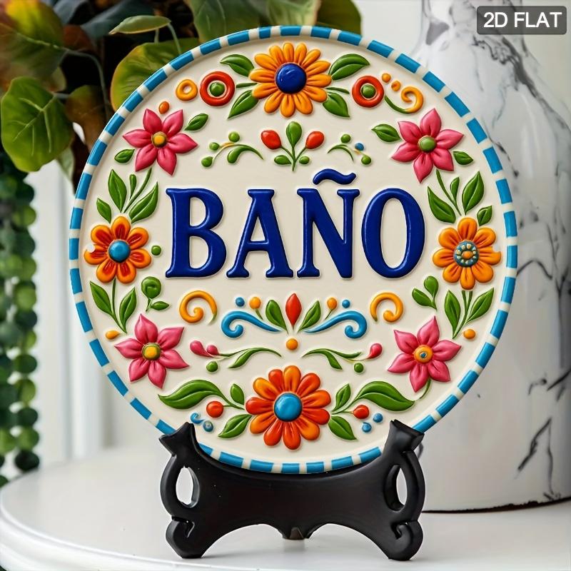 Vintage Spanish Floral 8x8 Inch Aluminum Bathroom Sign