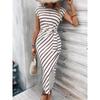 Женские летние темпераментные элегантные платья с завязками на талии в полоску с круглым вырезом и короткими рукавами