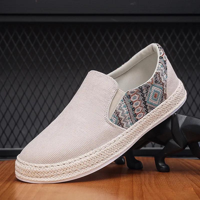 Men Loafers Shoes Summer Shoes Man New Fashion Canvas Footwear Soft Flat Comfy Flock Suede Leather Men Casual Vulcanized Shoe