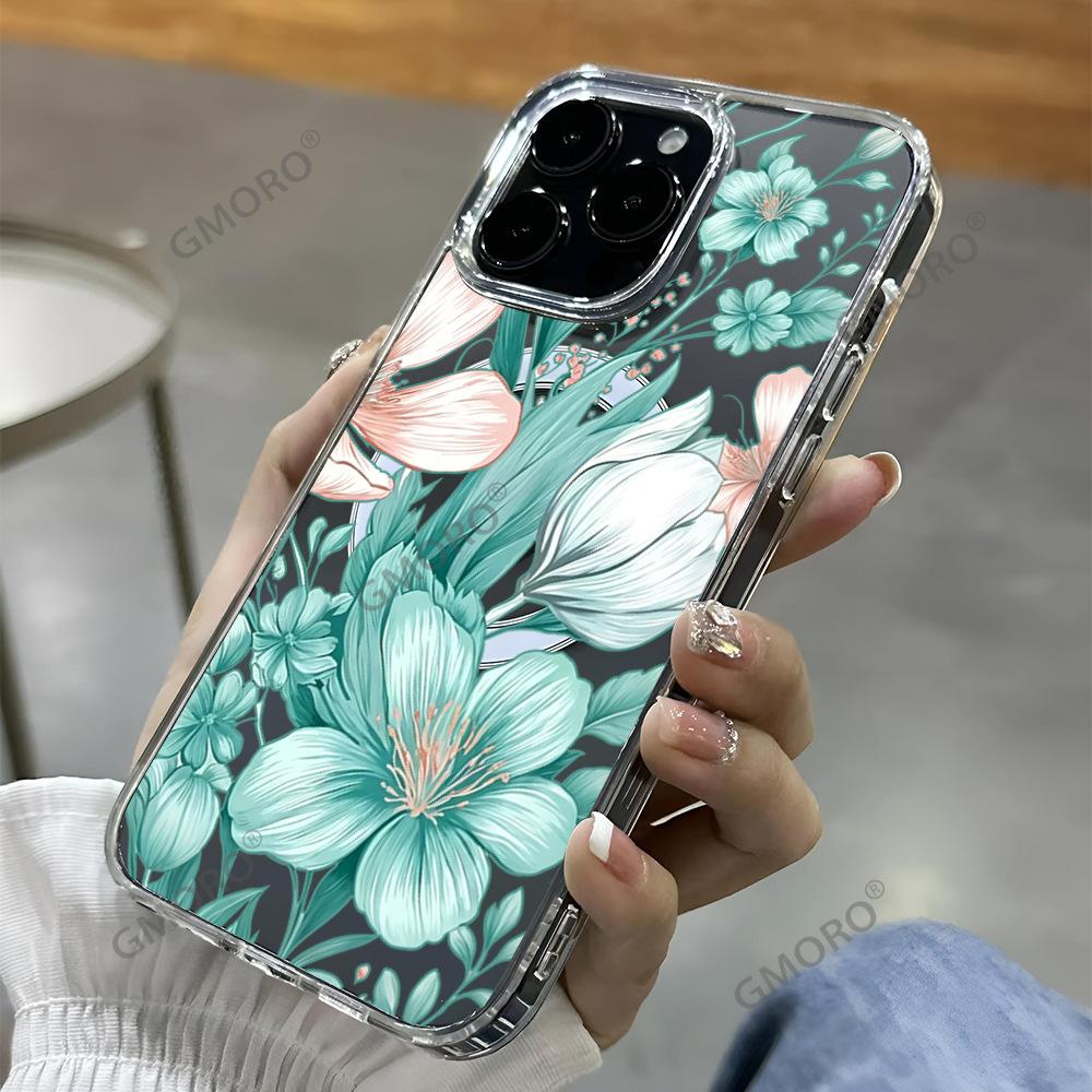 Летний прозрачный ins стиль маленький свежий цветок защитный чехол iPhone13 противоударный магнитный чехол для мобильного телефона Apple 17Pro