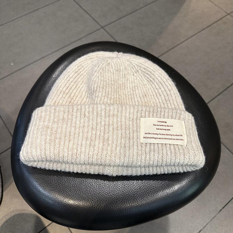 Вязаная шапка для женщин на осень и зиму в корейском стиле инс, модная, с надписью, из смесовой шерсти, толстая, теплая и непродуваемая шапка-пуловер