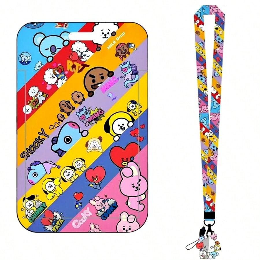 LINE FRIENDS BT21 Kpop Аниме Мультфильм Шнурок Брелок с Держателем для Карт из АБС-пластика для Карточек на Питание, Транспортных Карт и ID-Карт