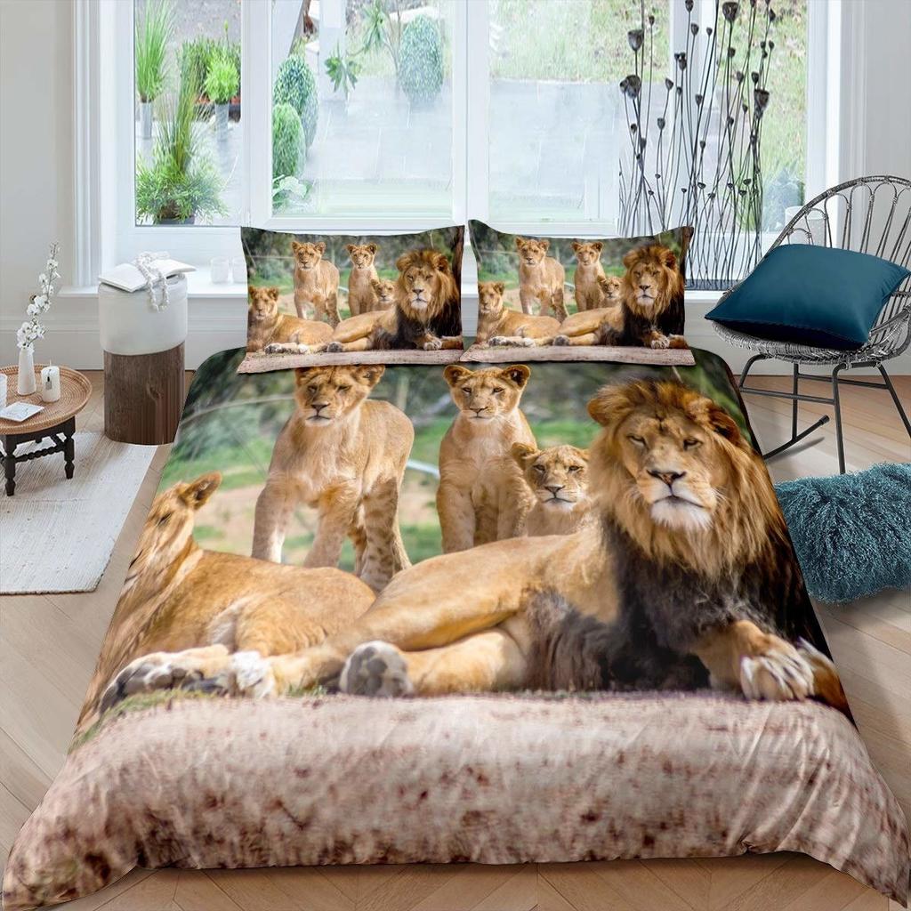 Black Lion Duvet Cover Animal Bed Sheet Pillow Three-Piece Bedding Set Single Double King Queen