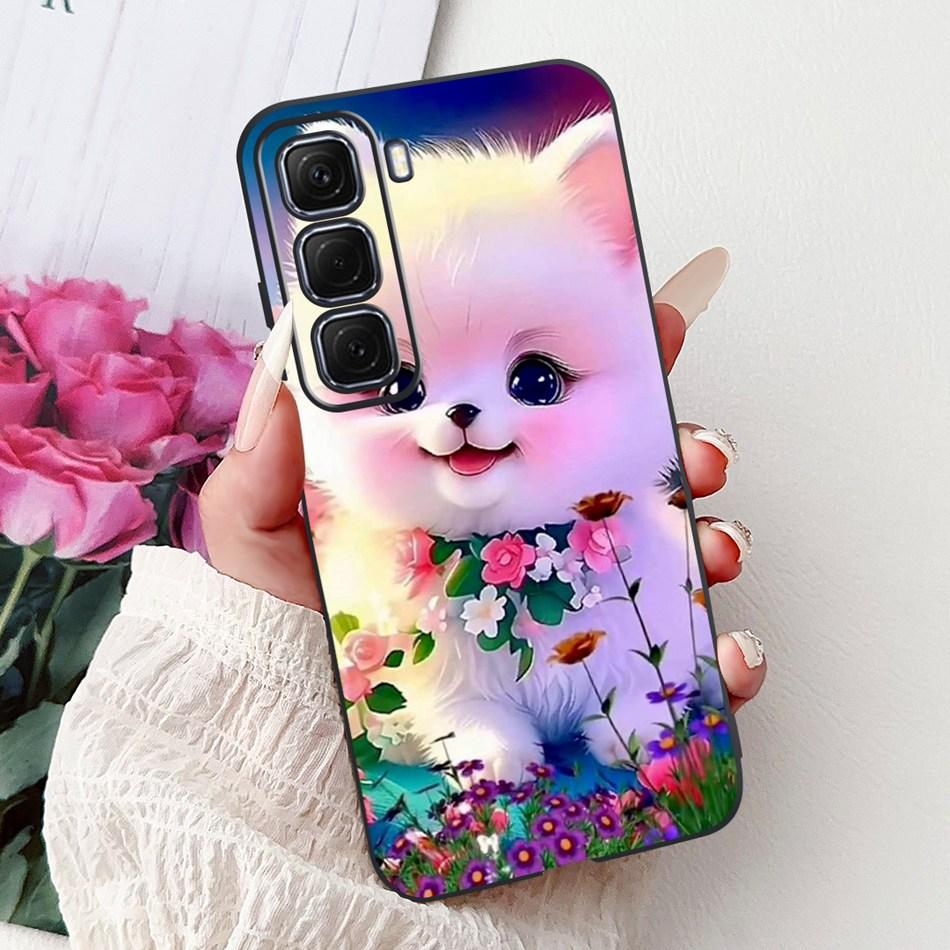 For Infinix Hot 50 4G Phone Case Hot 50 Pro+ 4G Hot50 Pro Elegant Floral Cat Pattern Black Silicone Soft TPU Cases