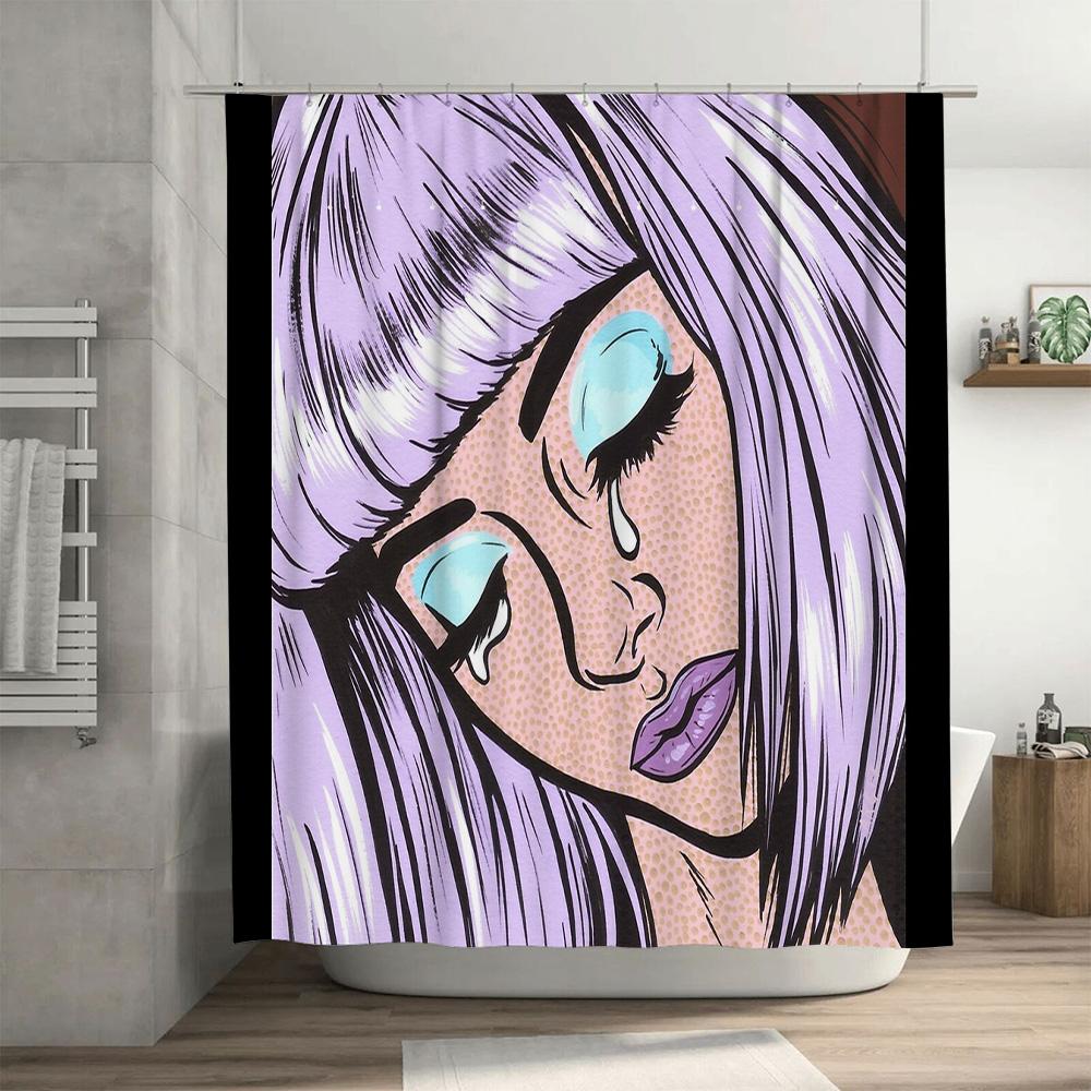 Pop Art Portrait Shower Curtain Anime Girl Decor Japanese Kawaii Aesthetic Room Divider Waterproof Bathroom Curtains Home Decor